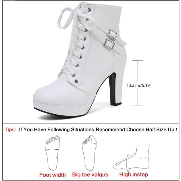 Women's White Susanny High Heel Platform for Sexy Lace Up Mid Calf Boots - Picture 2 of 9
